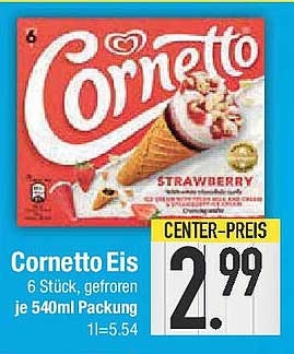 Cornetto Eis 6 Stück, gefroren je 540ml Packung