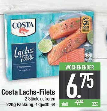 Costa Lachs-Filets 2 Stück, gefroren, 220g Packung