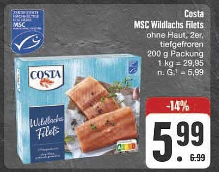 Costa MSC Wildlachs Filets, ohne Haut, 200 g Packung