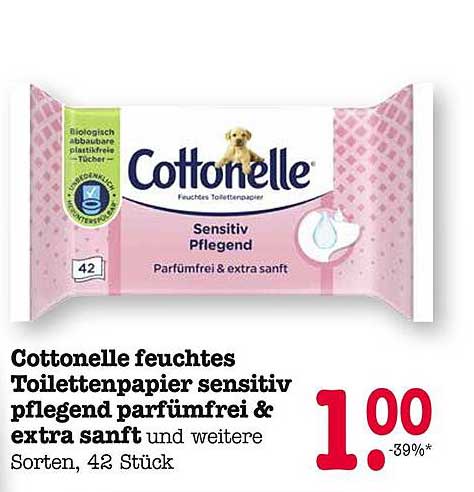 Cottonelle feuchtes Toilettenpapier sensitiv pflegend parfümfrei & extra sanft, 42 Stück