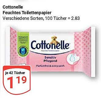 Cottonelle Feuchtes Toilettenpapier, sensitive Pflege, 100 Tücher
