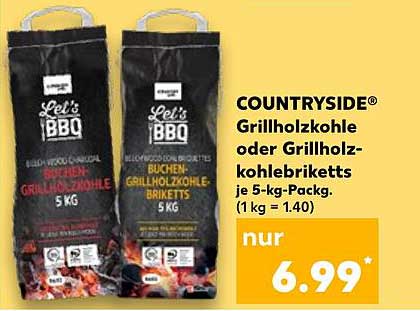 COUNTRYSIDE® Grillholzkohle oder Grillholzkohlebriketts je 5-kg-Pack.