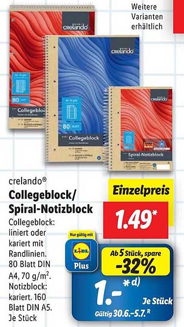crelando® Collegeblock/Spiral-Notizblock