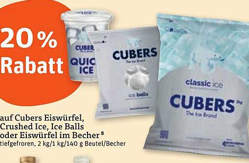 Cubers Eiswürfel, Crushed Ice, Ice Balls oder Eiswürfel im Becher - 20% Rabatt!