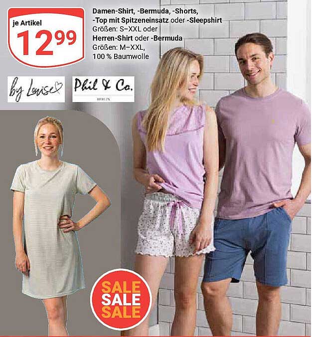 Damen-Shirt, Bermudas, Shorts, Top mit Spitzeneinsatz oder Sleepshirt