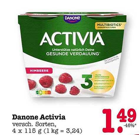 Danone Activia Himbeere, 4 x 115 g