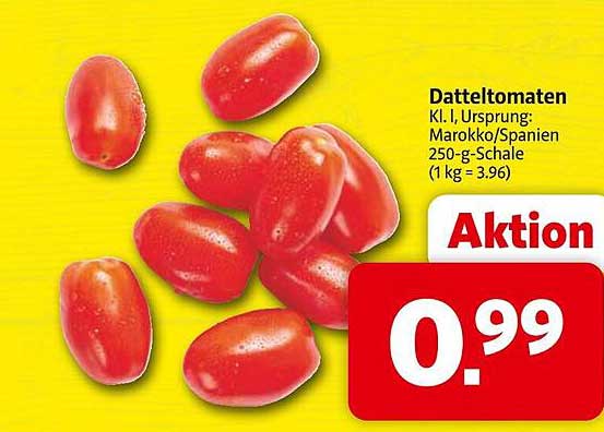 Datteltomaten Kl. I, Ursprung: Marokko/Spanien 250-g-Schale
