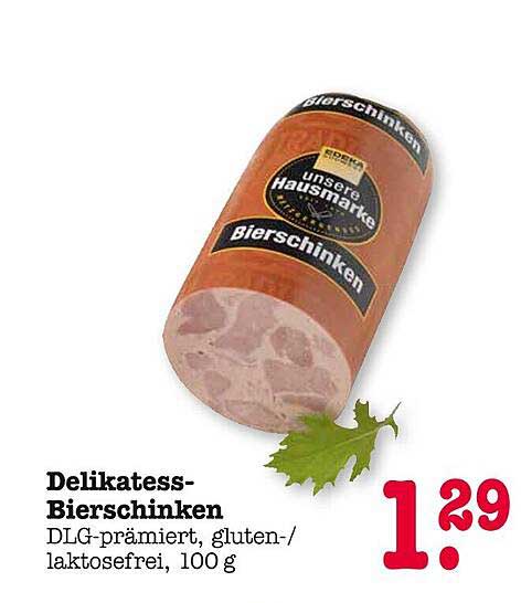 Delikatess-Bierschinken - DLG-prämiert, gluten-/laktosefrei, 100 g