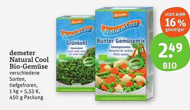 demeter Natural Cool Bio-Gemüse verschiedene Sorten, tiefgefroren