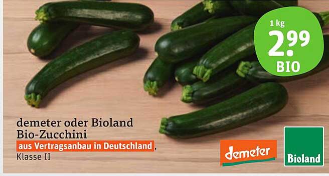 demeter oder Bioland Bio-Zucchini, 1 kg für 2,99 €