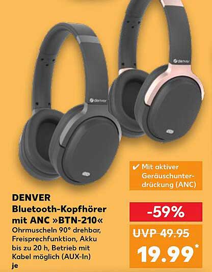 DENVER Bluetooth-Kopfhörer mit ANC »BTN-210«