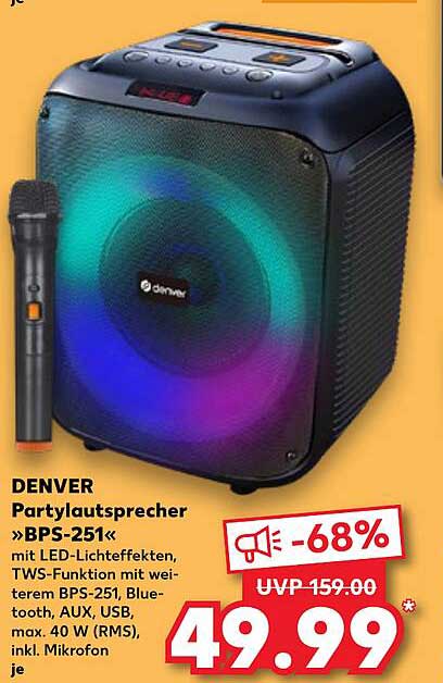 DENVER Partylautsprecher »BPS-251« mit LED-Lichteffekten und Mikrofon