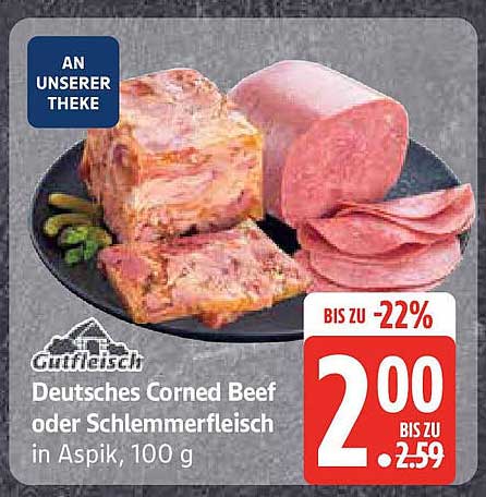 Deutsches Corned Beef oder Schlemmerfleisch in Aspik, 100 g