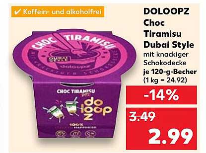 DOLOOPZ Choc Tiramisu Dubai Style mit knackiger Schokolade, 120-g-Becher