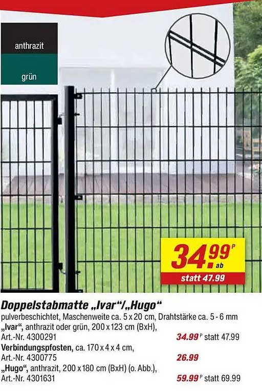 Doppelstabmatte „Ivar“/„Hugo“, anthrazit oder grün