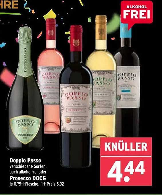 Doppio Passo - verschiedene Sorten, auch alkoholfrei oder Prosecco DOCG