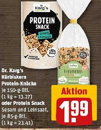 Dr. Karg's Kürbiskern Protein-Knäcke oder Protein Snack Sesam und Leinsaat