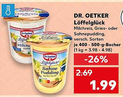 DR. OETKER Löffelglück Milchreis, Grieß- oder Sahnepudding, verschiedene Sorten, je 400 - 500-g-Becher