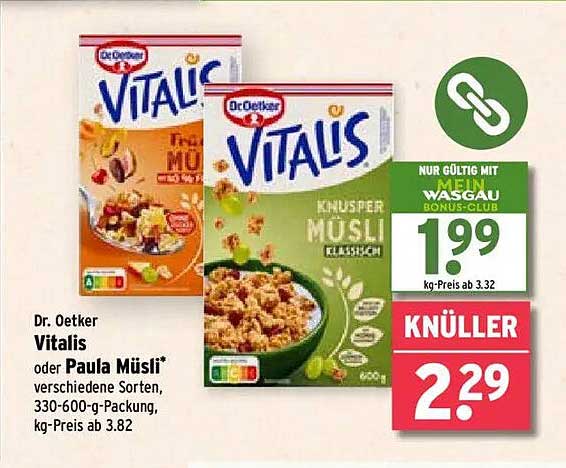 Dr. Oetker Vitalis oder Paula Müsli - verschiedene Sorten, 330-600-g-Packung
