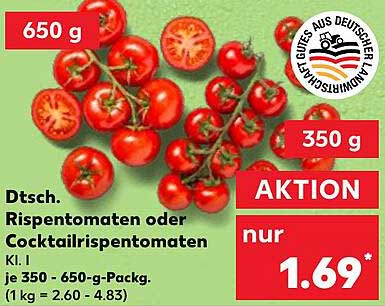 Dtsch. Rispentomaten oder Cocktailrispentomaten - 350 g für nur 1,69 €