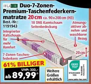 Duo-7-Zonen-Premium-Taschenfederkernmatratze 20 cm