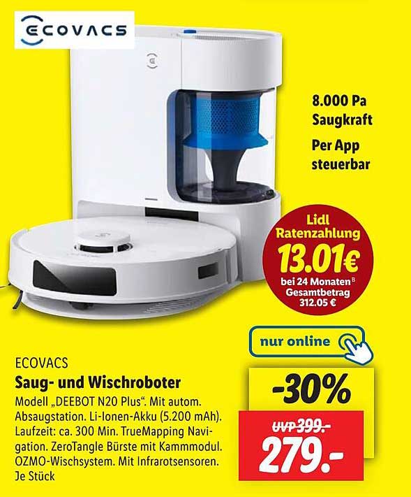 ECOVACS Saug- und Wischroboter DEEBOT N20 Plus - Nur Online Angebot!