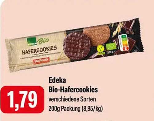 Edeka Bio-Hafercookies verschiedene Sorten 200g Packung (8,95/kg)