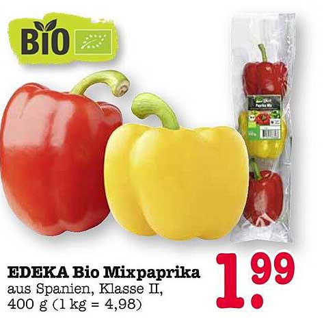 EDEKA Bio Mixpaprika aus Spanien, Klasse II, 400 g