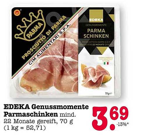 EDEKA Genussmomente Parmaschinken, mind. 22 Monate gereift, 70 g