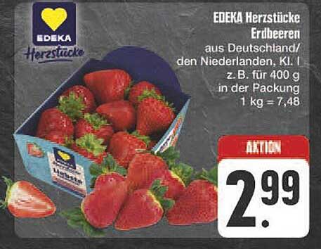 EDEKA Herzstücke Erdbeeren aus Deutschland/den Niederlanden, 400 g für nur 2,99 €