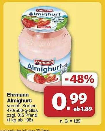 Ehrmann Almighurt versch. Sorten 470/500-g-Glas