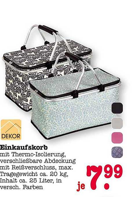 Einkaufskorb mit Thermo-Isolierung, verschließbar, max. Tragegewicht ca. 20 kg, Inhalt ca. 25 Liter in verschiedenen Farben