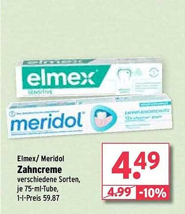 Elmex/ Meridol Zahnpasta, verschiedene Sorten, je 75-ml-Tube