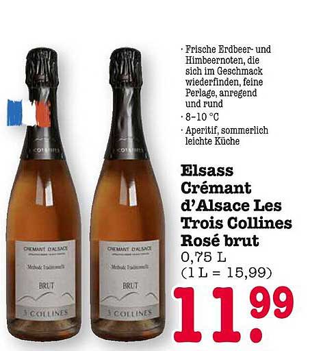 Elsass Crémant d'Alsace Les Trois Collines Rosé brut, 0,75 L