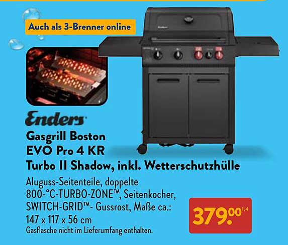 Enders Gasgrill Boston EVO Pro 4 KR Turbo II Shadow, inkl. Wetterchutzhaube