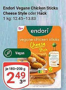 Endori Vegane Chicken Sticks Cheese Style oder Hack