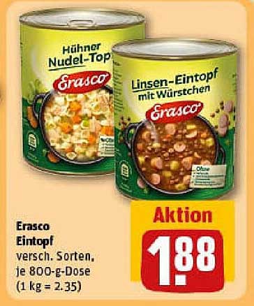 Erasco Eintopf - Hühnermudel-Topf und Linsen-Eintopf mit Würstchen