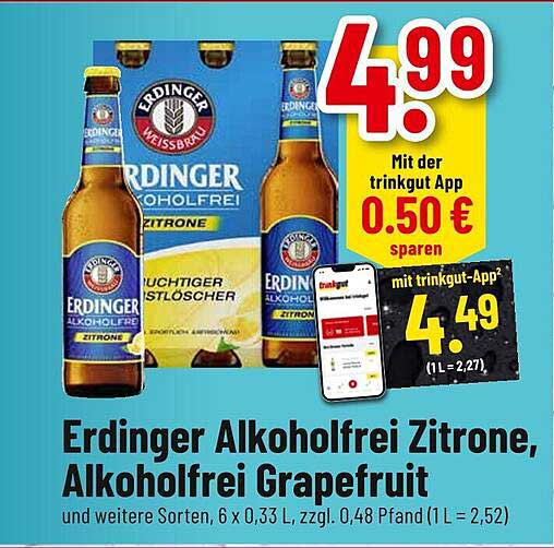 Erdinger Alkoholfrei Zitrone, Alkoholfrei Grapefruit 6 x 0,33 L
