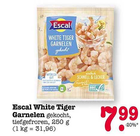Escal White Tiger Garnelen, gekocht, tiefgefroren, 250 g