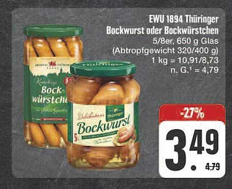 EWU 1894 Thüringer Bockwurst oder Bockwürstchen 650 g Glas