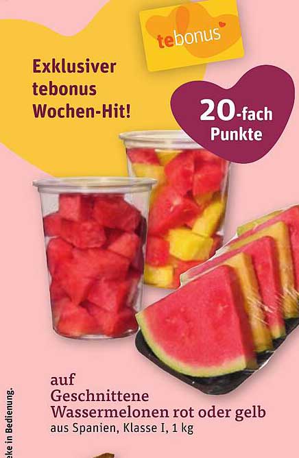 Exklusiver tebonus Wochen-Hit auf geschnittene Wassermelonen rot oder gelb, 1 kg