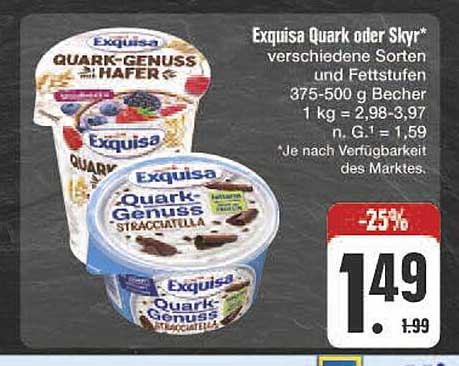 Exquisa Quark oder Skyr* verschiedene Sorten und Fettstufen 375-500 g Becher