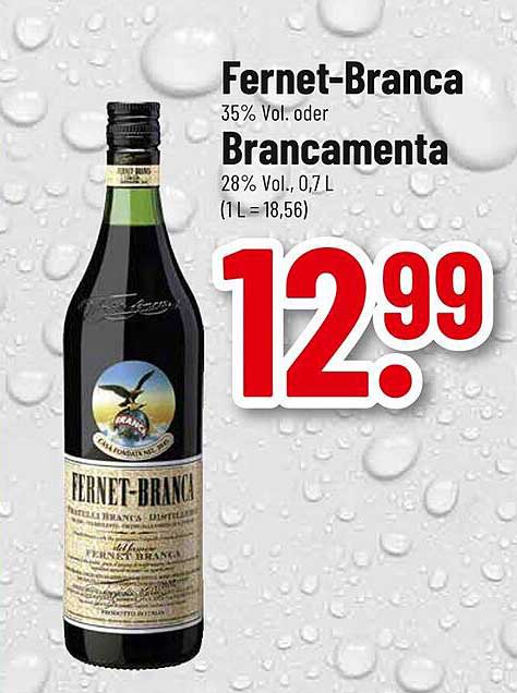 Fernet-Branca 35% Vol. oder Brancamenta 28% Vol., 0,7L