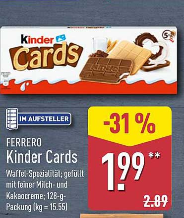 FERRERO Kinder Cards - Waffel-Spezialität, gefüllt mit feiner Milch- und Kakaocreme