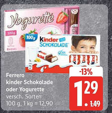 Ferrero Kinder Schokolade oder Yogurette 100 g, versch. Sorten