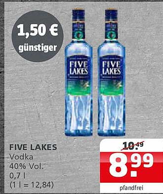 FIVE LAKES Vodka 40% Vol - 0,7 l für nur 8,99 €