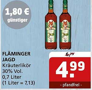 FLÄMINGER JAGD Kräuterlikör 30% Vol. 0,7 Liter