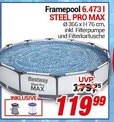 Framepool 6.473 l STEEL PRO MAX Ø 366 x H 76 cm inkl. Filterpumpe und Filterkartusche