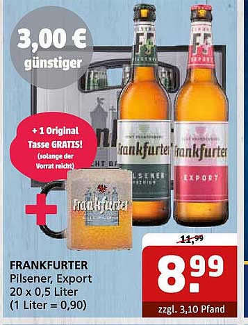 FRANKFURTER Pilsener, Export 20 x 0,5 Liter + 1 Original Tasse GRATIS!