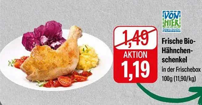 Frische Bio-Hähnchenschenkel in der Frischebox